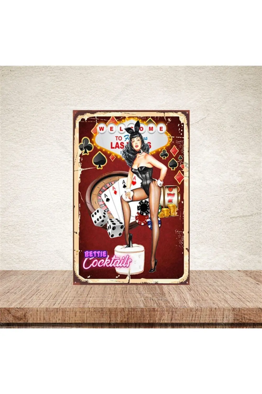 Bettie Cocktails Retro Ahşap Poster 20x30 cm
