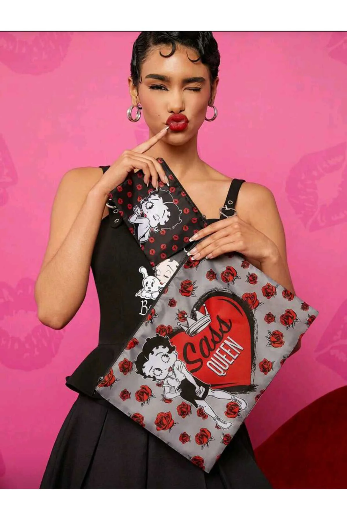 Betty Boop 2'li Organizer Makyaj Seyahat Çantası