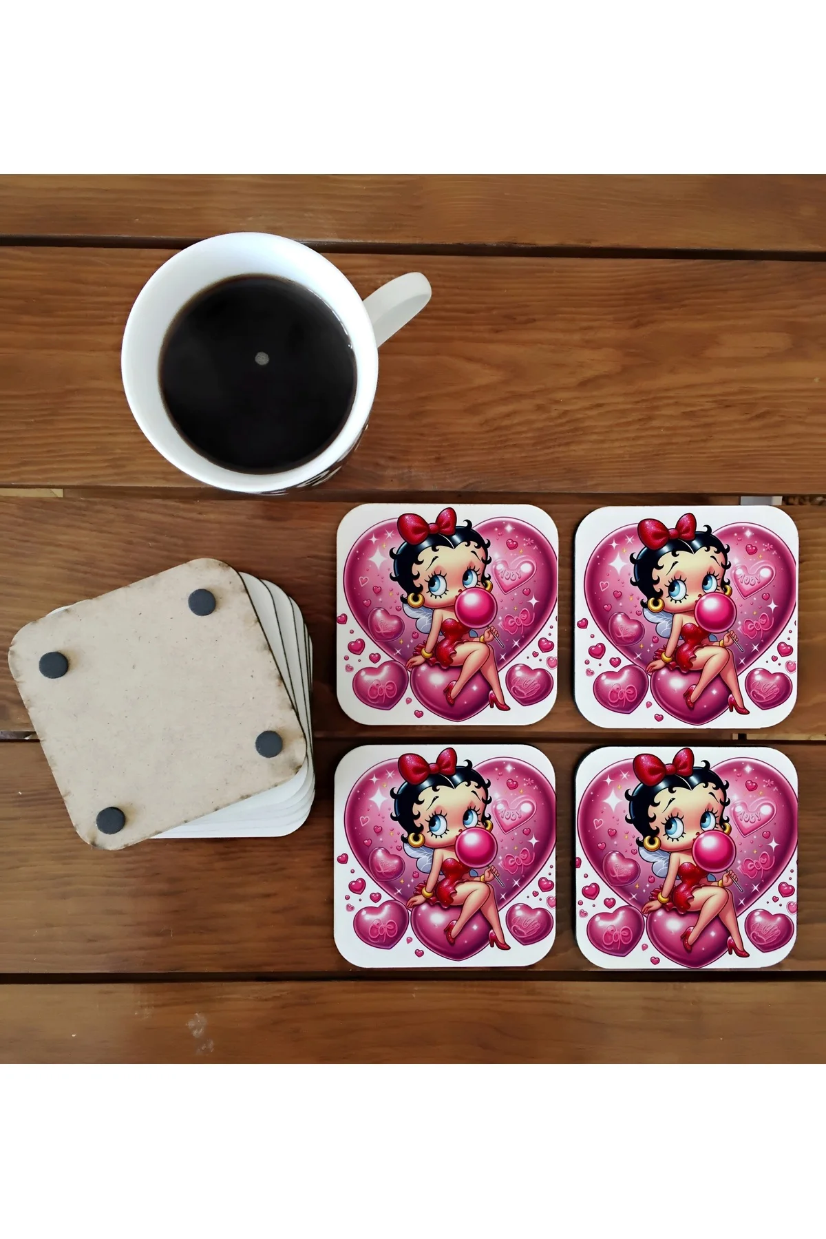 Betty Boop Dekoratif Ahşap Bardak Altlığı Seti 054