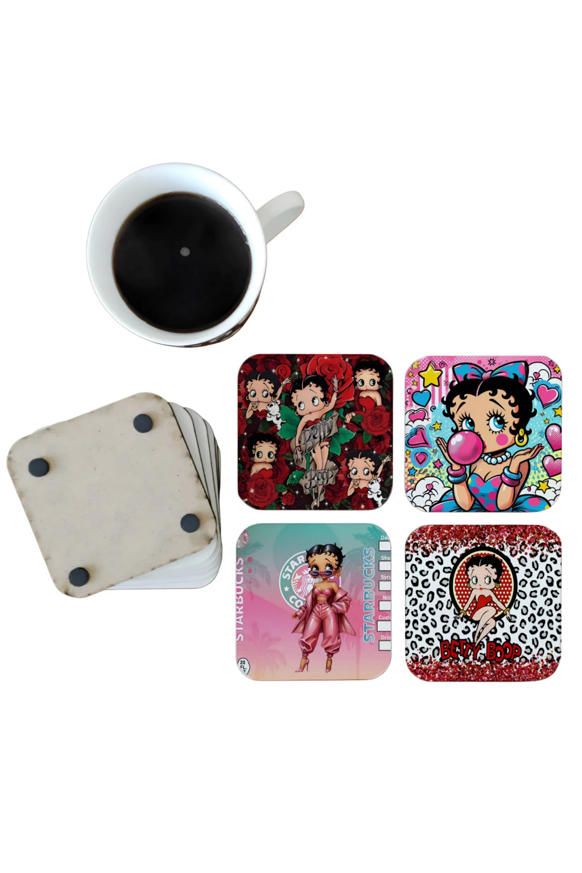 Betty Boop Dekoratif Ahşap Bardak Altlığı Seti 0116