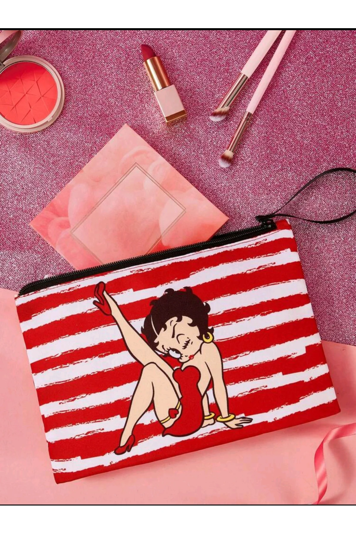 Betty Boop Desenli Makyaj Organizer Çantası