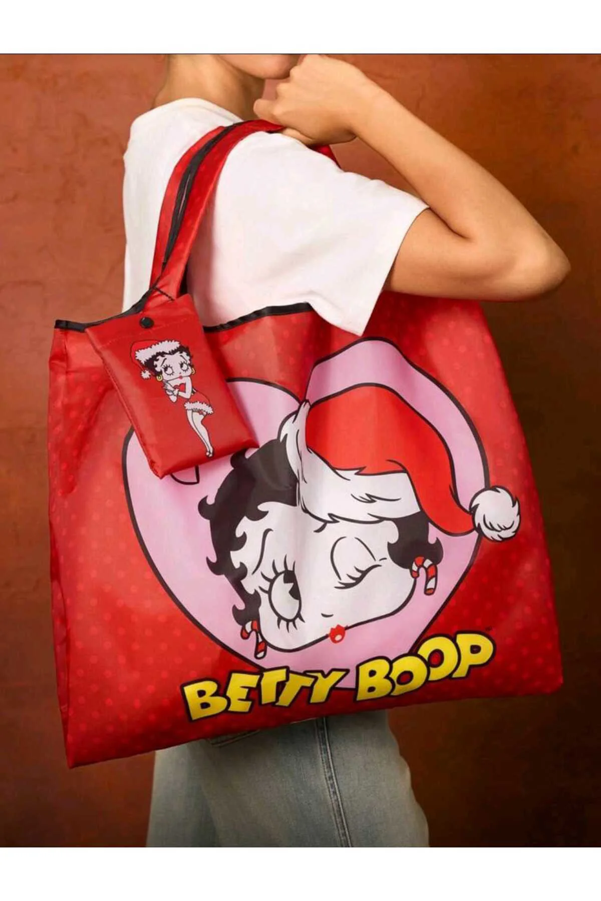 Betty Boop Kırmızı Katlanabilir Alışveriş Çantası