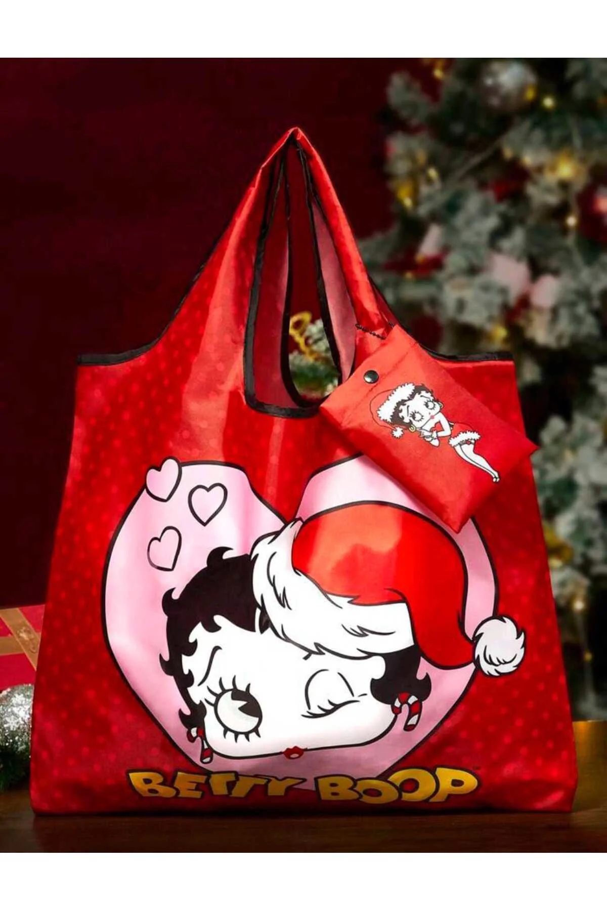 Betty Boop Kırmızı Katlanabilir Alışveriş Çantası