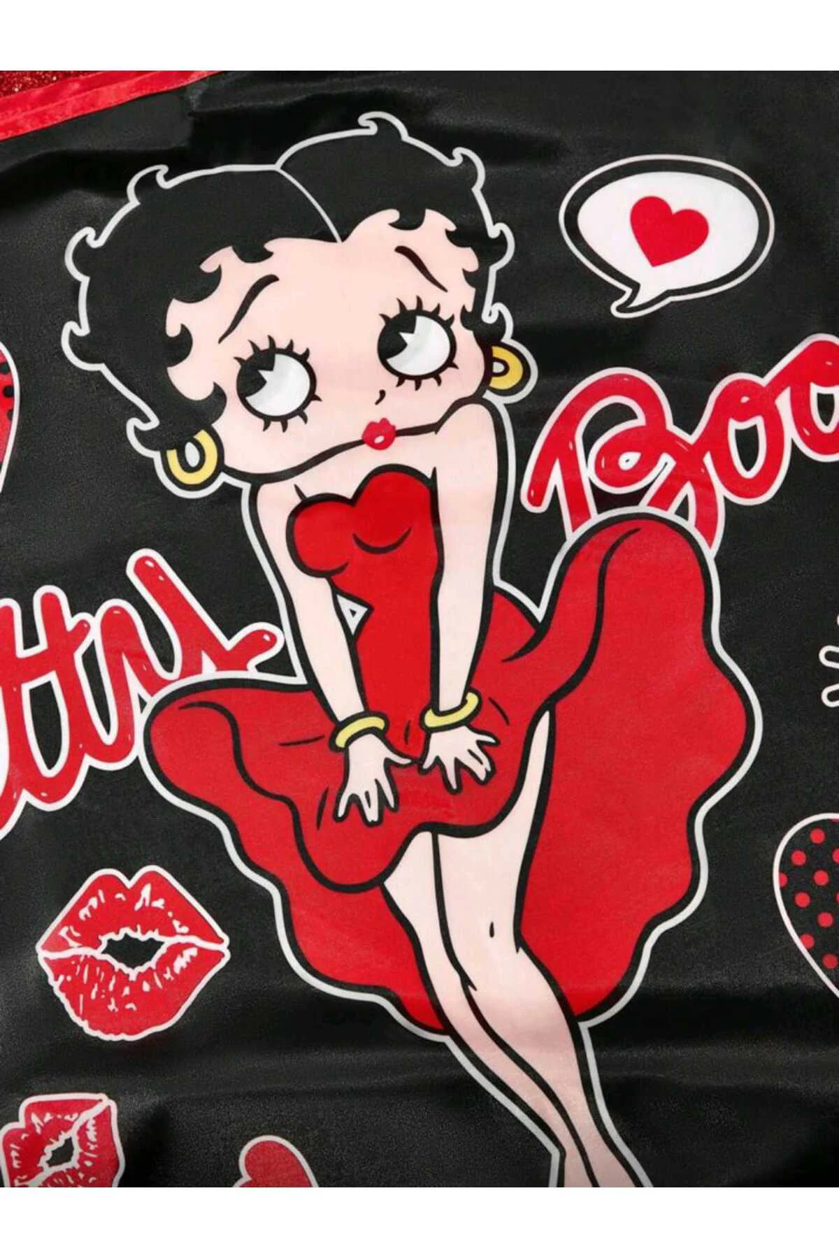 Betty Boop Siyah Katlanabilir Alışveriş Çantası