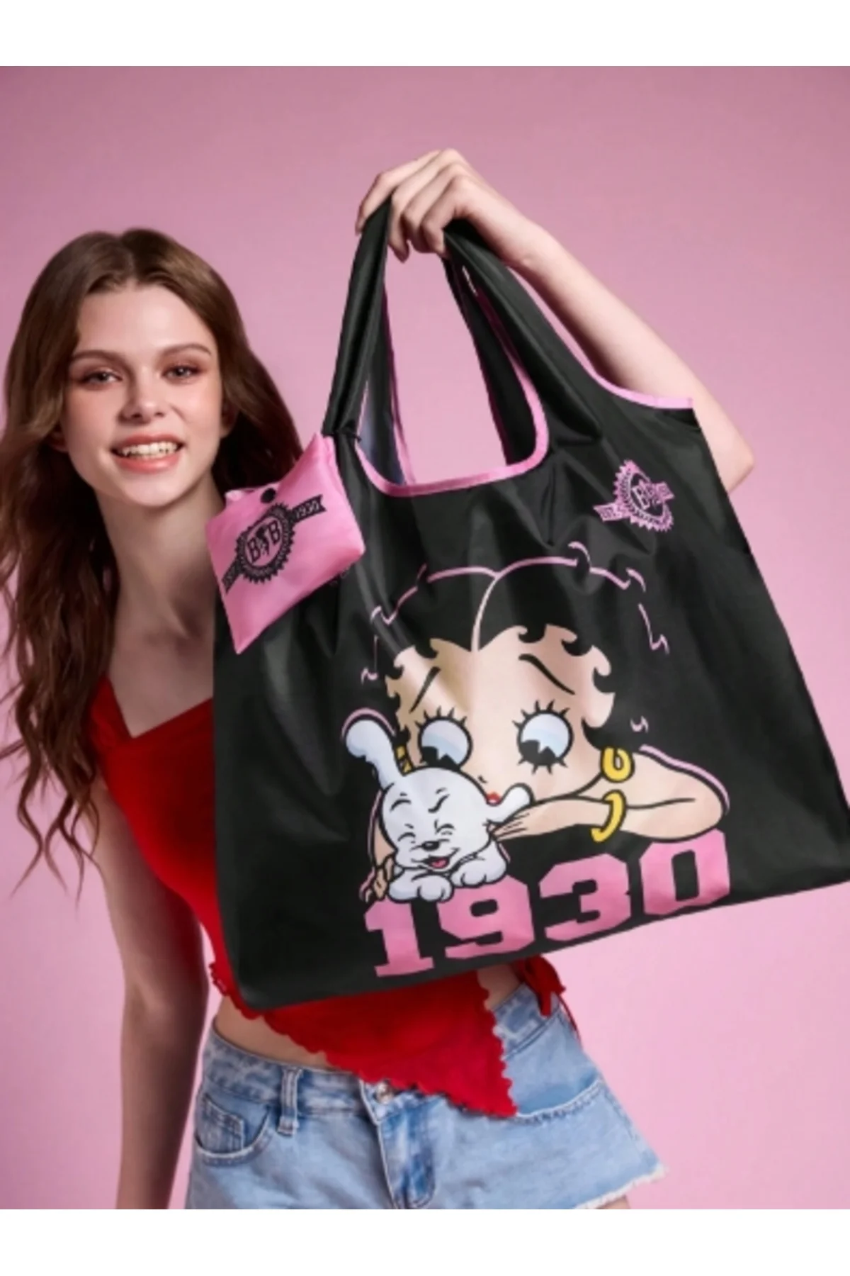Betty Boop Temalı Geniş ve Dayanıklı Tote Çanta, Market Alışverişi ve Seyahat Kullanımına Uygun Betty Boop Temalı Geniş ve Dayanıklı Tote Çanta, Market Alışverişi ve Seyahat Kullanımına Uygun