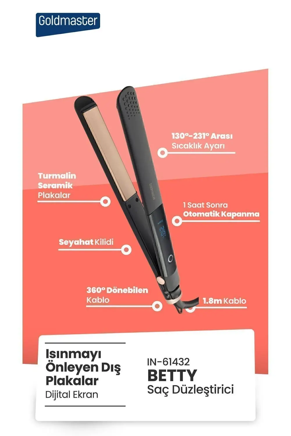 Betty Seramik Keratin Kaplı Plaka Lcd Ekranlı Iyonik Fonksiyonlu