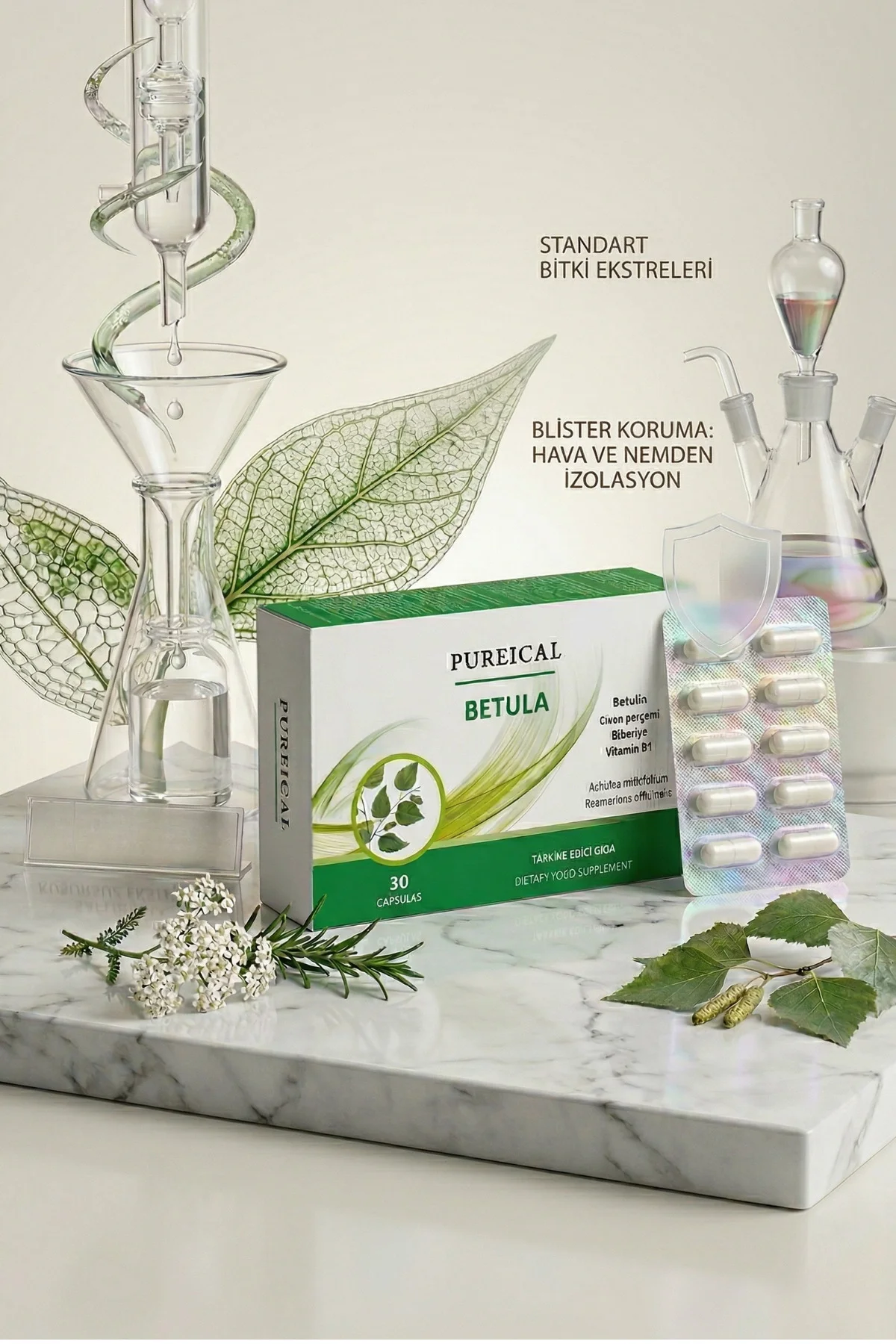Betula Huş Ağacı Özü Betulin Civan Perçemi Biberiye B1 Vitamini 3