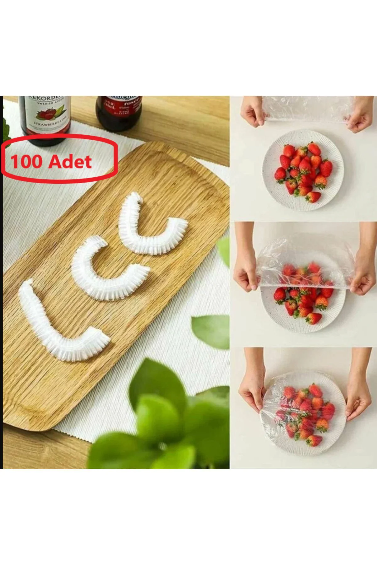 Beyaz 100'lü Gıda Koruma ve Saklama Bonesi Tencere Tabak Kase Bon