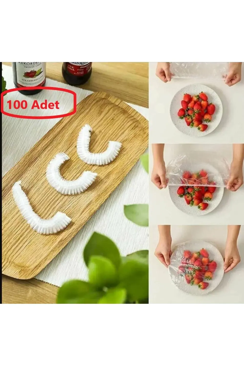 Beyaz 100'lü Gıda Koruma ve Saklama Bonesi Tencere Tabak Kase Bon