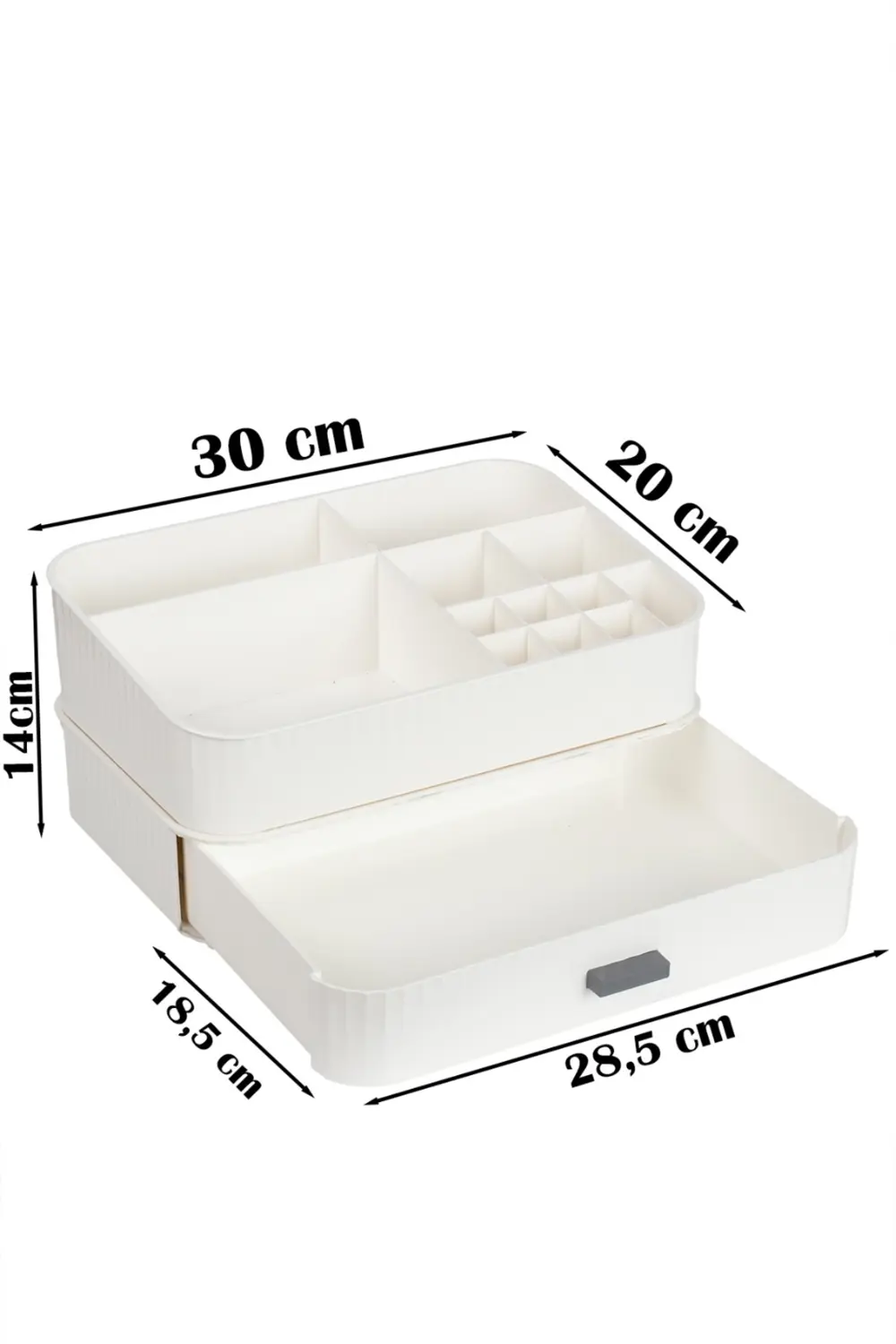 Beyaz 2 katlı makyaj ve takı organizeri, şık ve fonksiyonel düzen