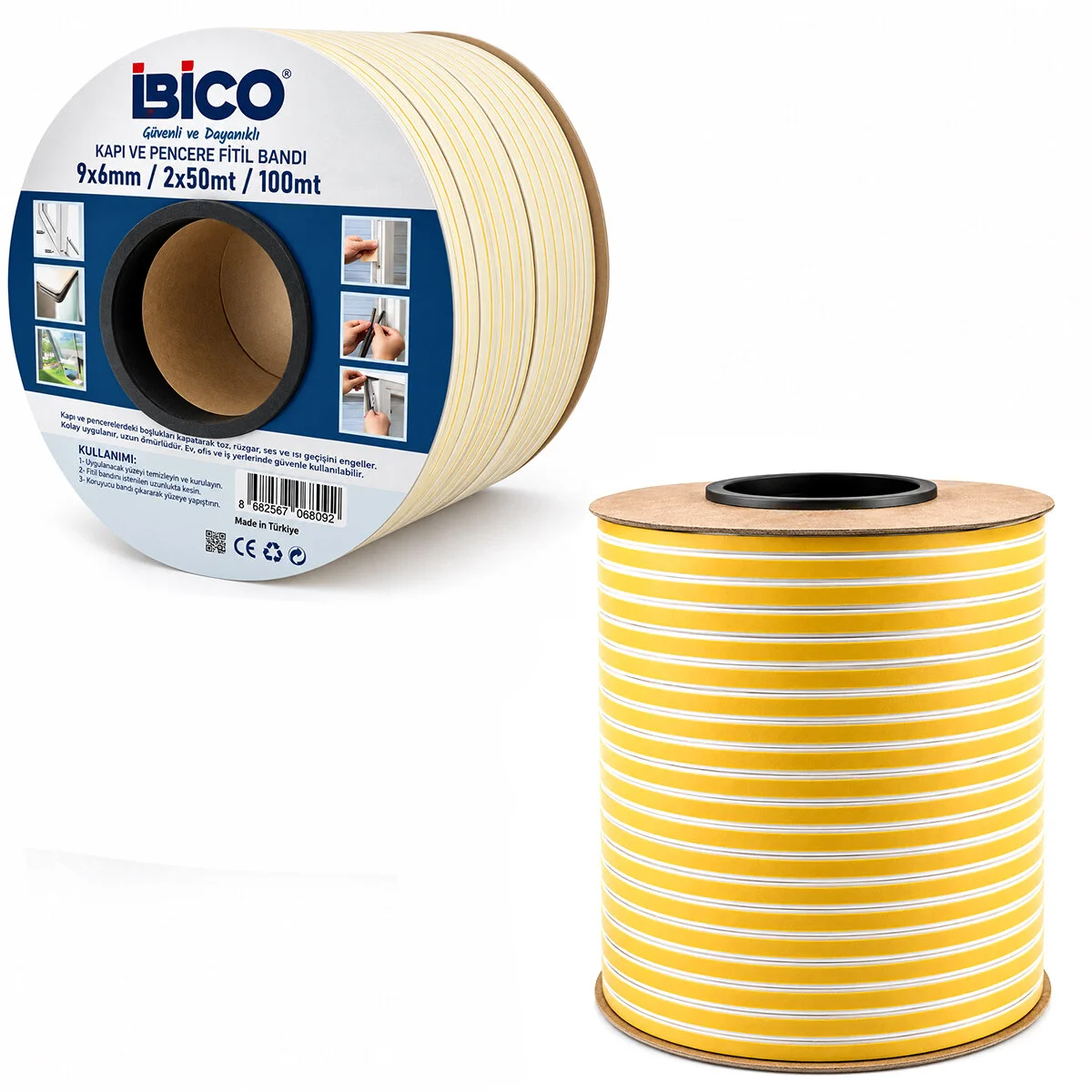 Beyaz 2X50 = 100MT Bobin Fitil Kapı - Pencere Bant D Profil 9X6MM Bandı