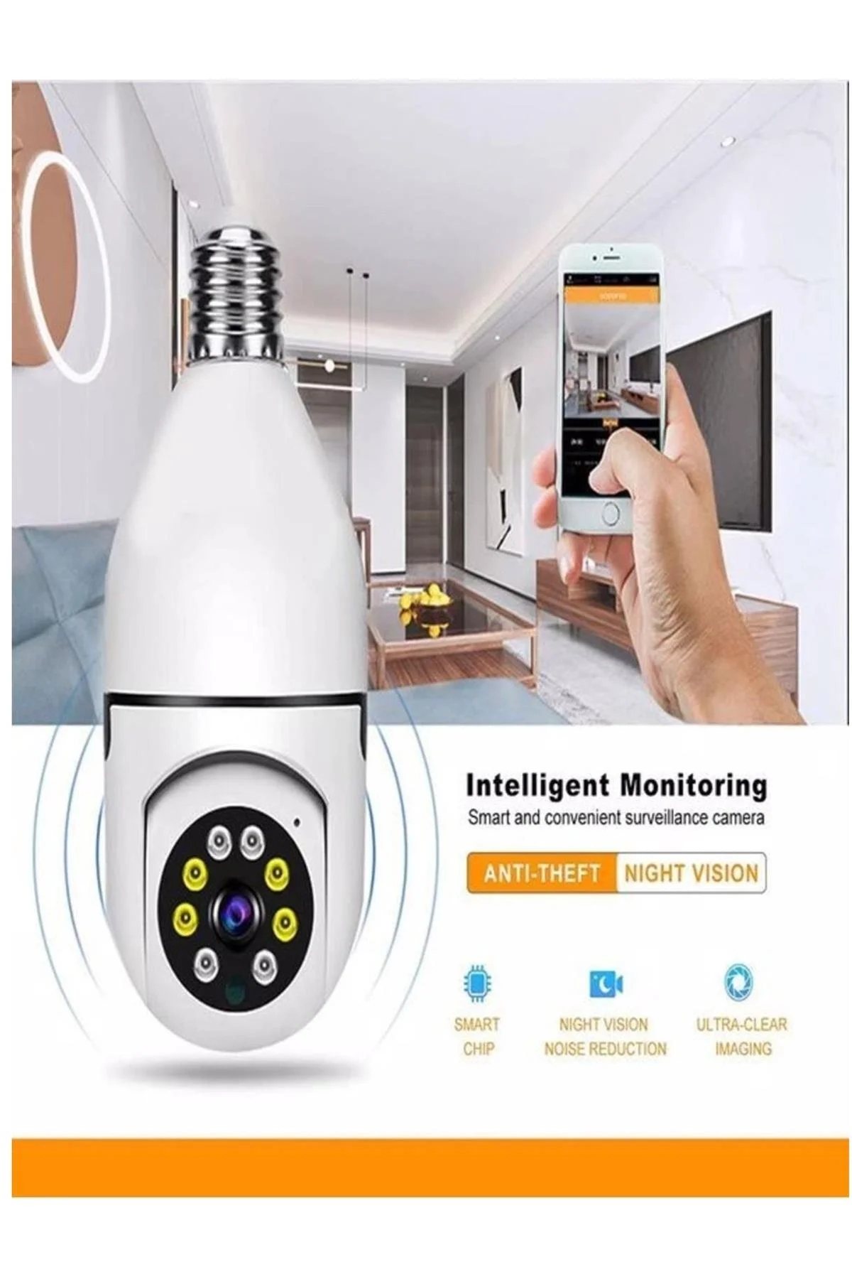 Beyaz 360 derece dönebilen gece görüşlü kablosuz wifi IP kamera HD kayıt SD kart destekli
