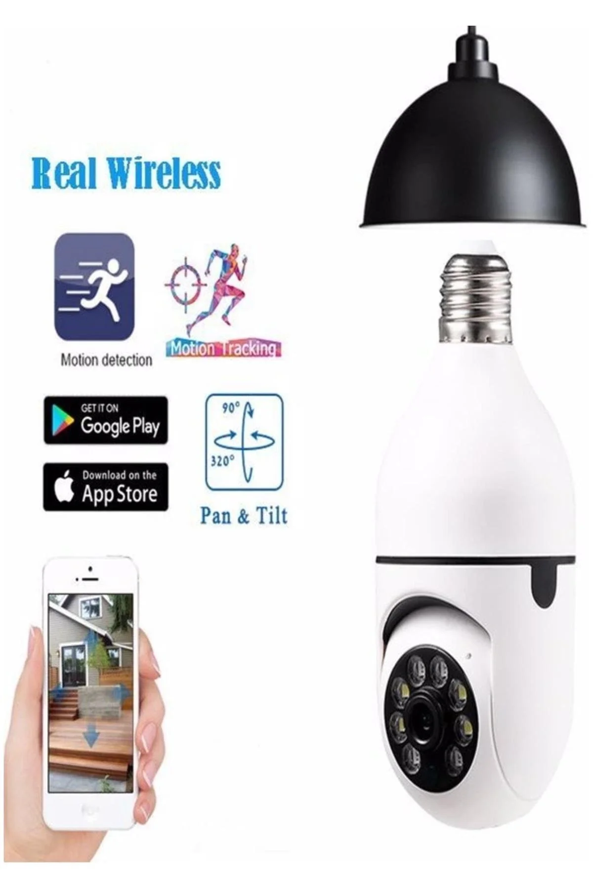 Beyaz 360 derece dönebilen gece görüşlü kablosuz wifi IP kamera HD kayıt SD kart destekli