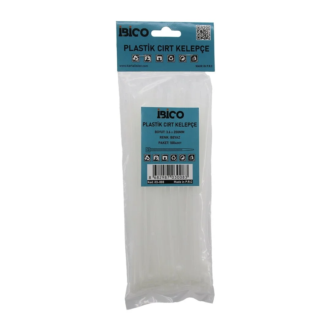 Beyaz   3.6x200mm  Plastik Cırt Kelepçe  100pcs Bx40 Fiyatı, Yorumları ve Özellikleri