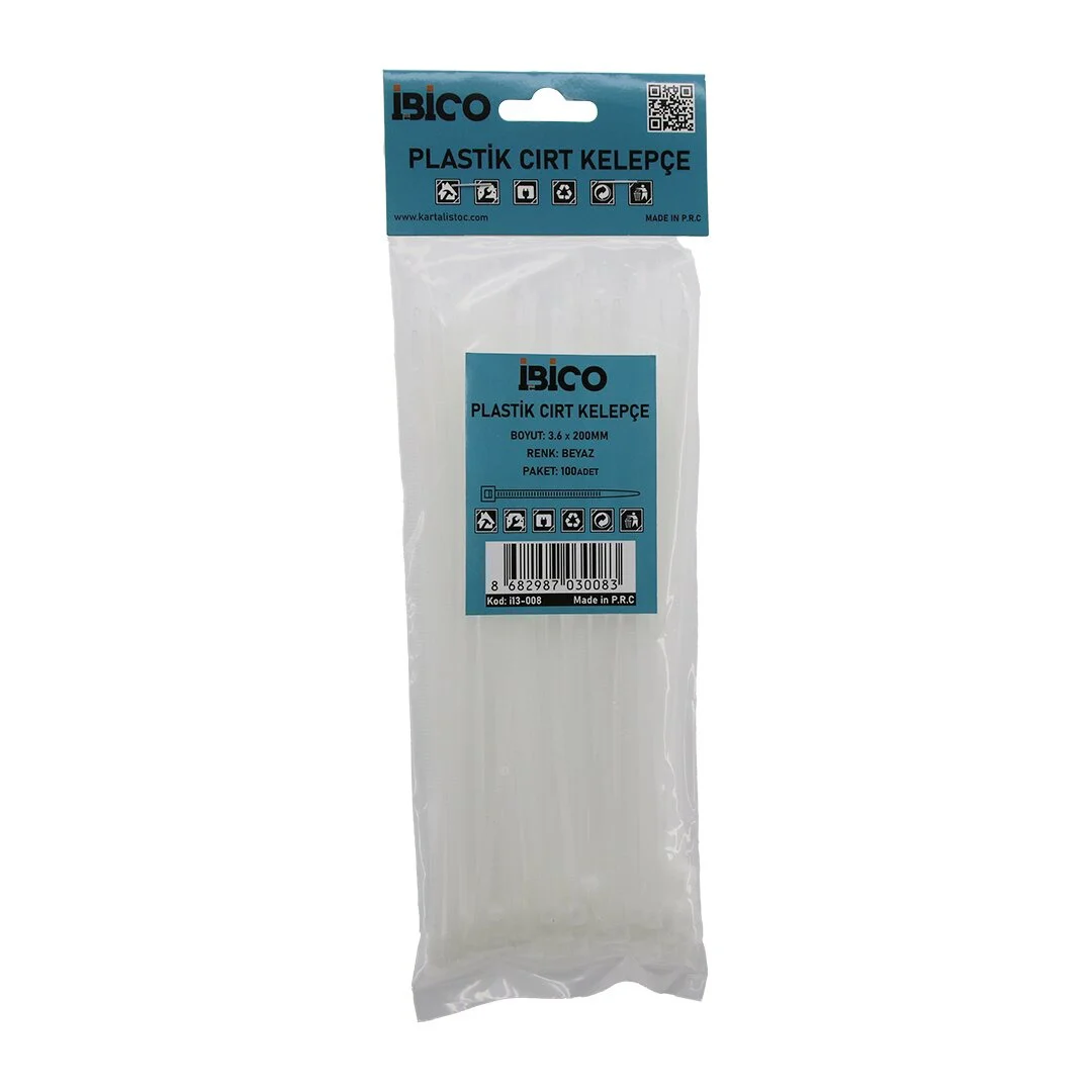 Beyaz 3.6x200mm Plastik Cırt Kelepçe 100pcs 5224