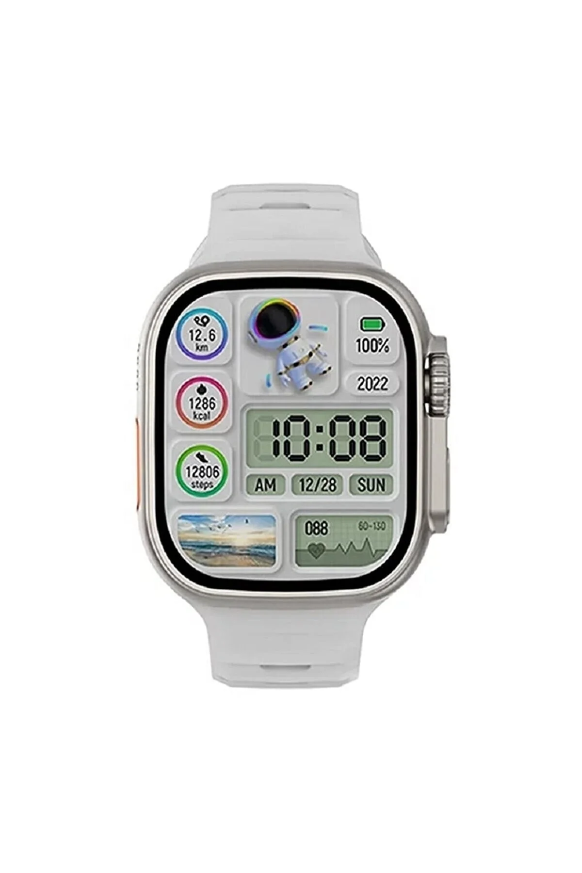 Beyaz 49 mm Akıllı Saat, GPS ve NFC Özellikli, Sesli Görüşme ve Uyku Takibi Fonksiyonlu