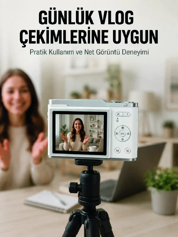 Beyaz 4K Dijital Kamera 2.4 İnç HD Ekran ve LED Flaşlı - Estetik Görüntüler İçin