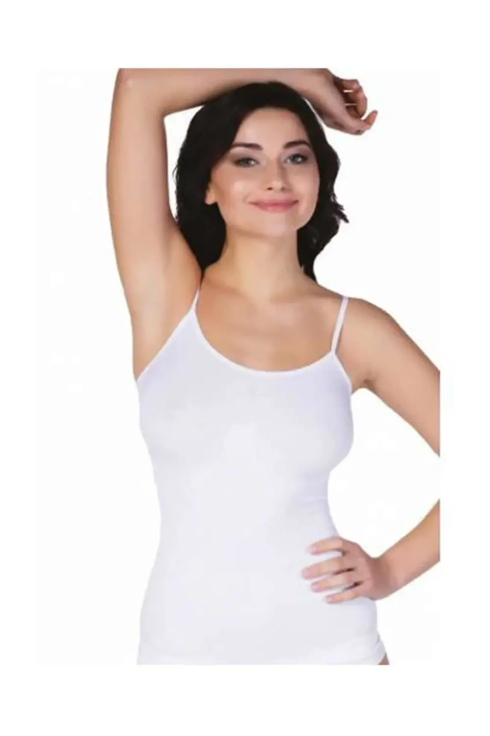 Beyaz 5312 Kadın Ince Askılı Ripli Atlet