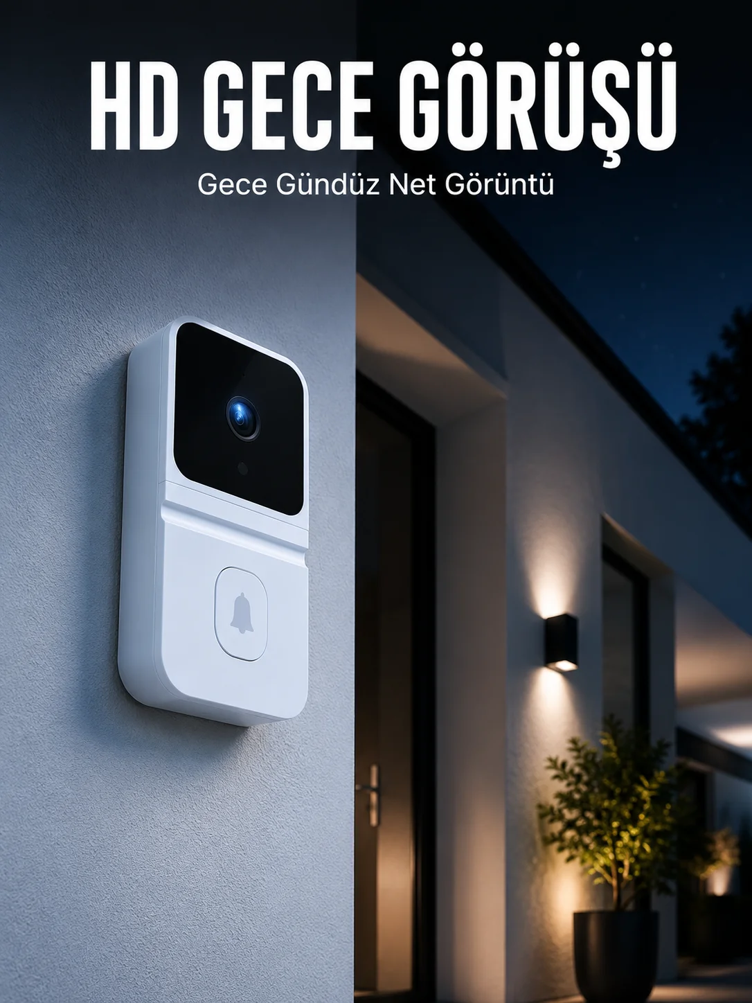 Beyaz Akıllı Güvenlik Kapı Zili | Telefon Kontrollü Wi-Fi Görüntülü Kapı Zili Fiyatı, Yorumları ve Özellikleri