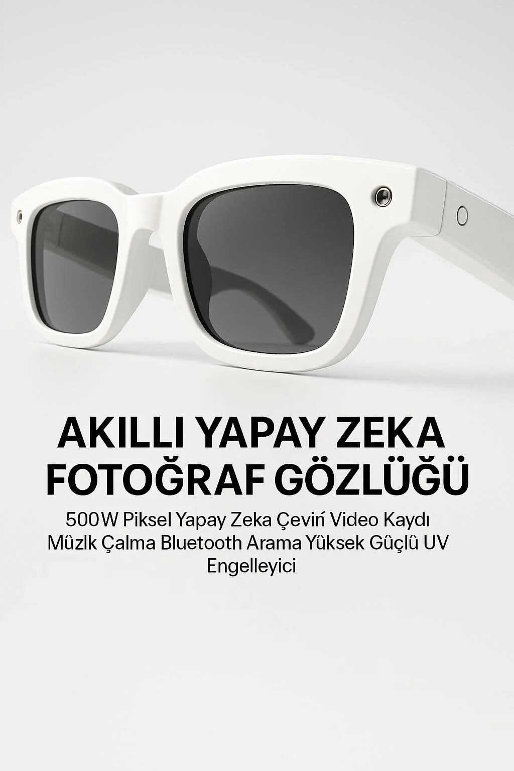 Beyaz Akıllı Kamera Gözlüğü Fotoğraf Video Çekimi ve Bluetooth Kullanım