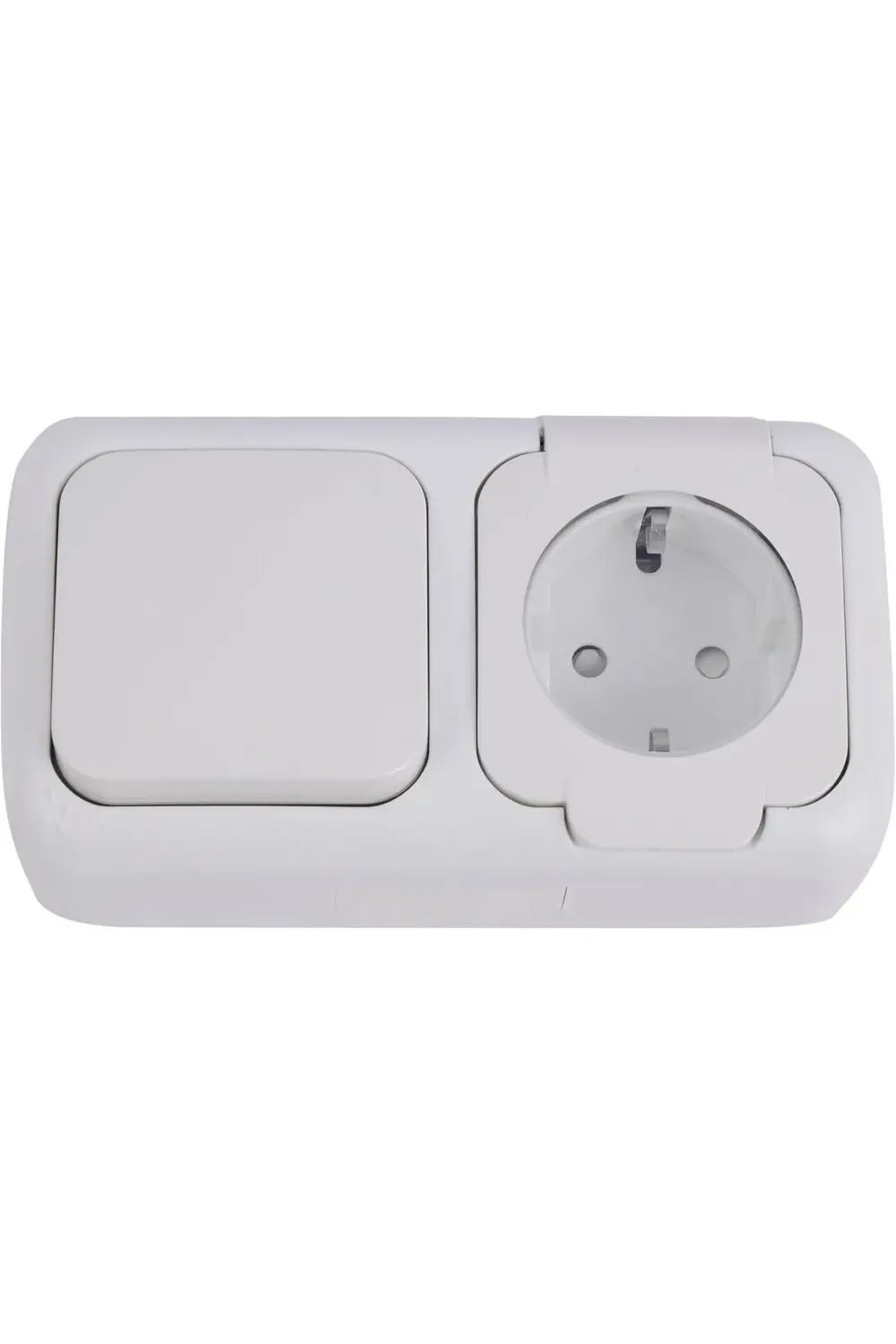 Beyaz Anahtar ve Topraklı Priz Şeffaf Kapaklı Çabuk Bağlantı Komb