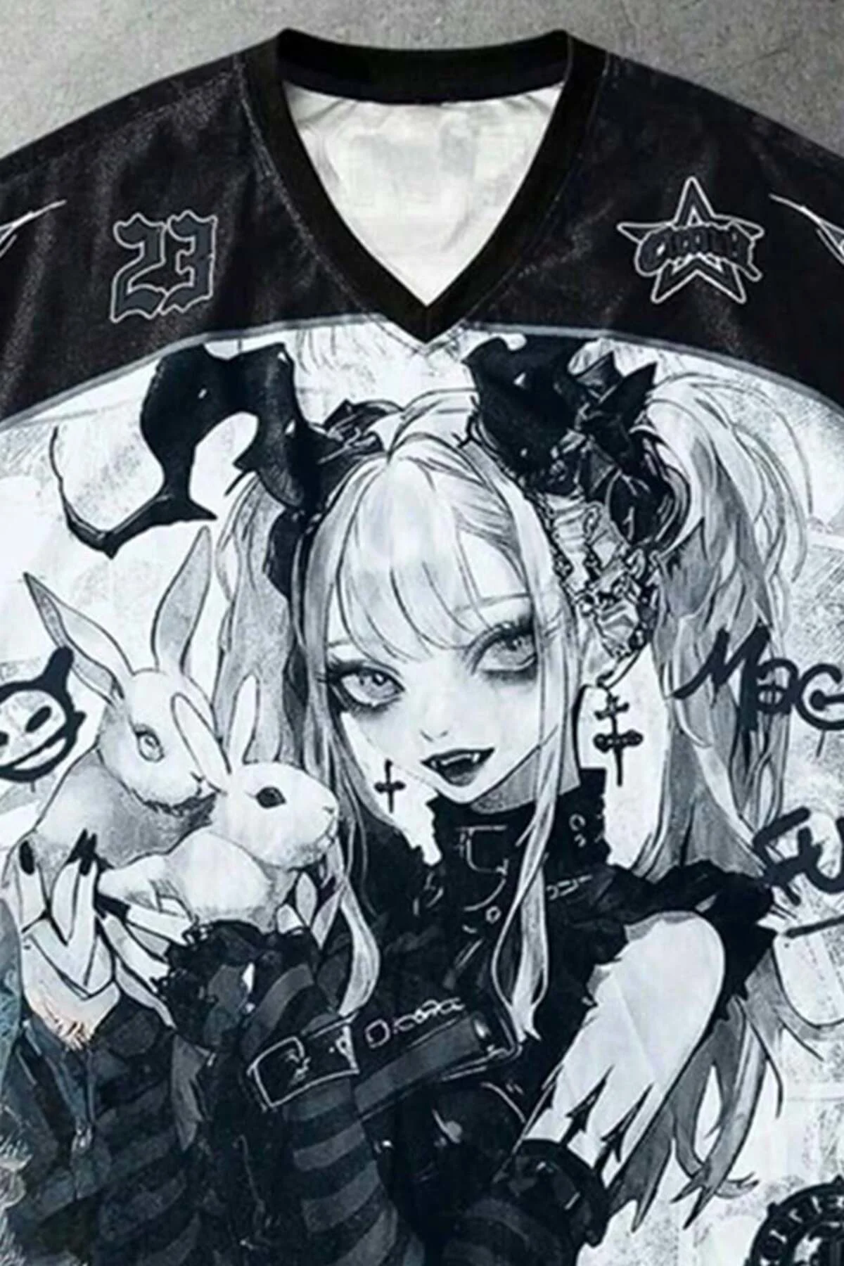 Beyaz Anime Goth Girl Magic Fun Jersey Unisex Forma Beyaz Anime Goth Girl Magic Fun Jersey Unisex Forma