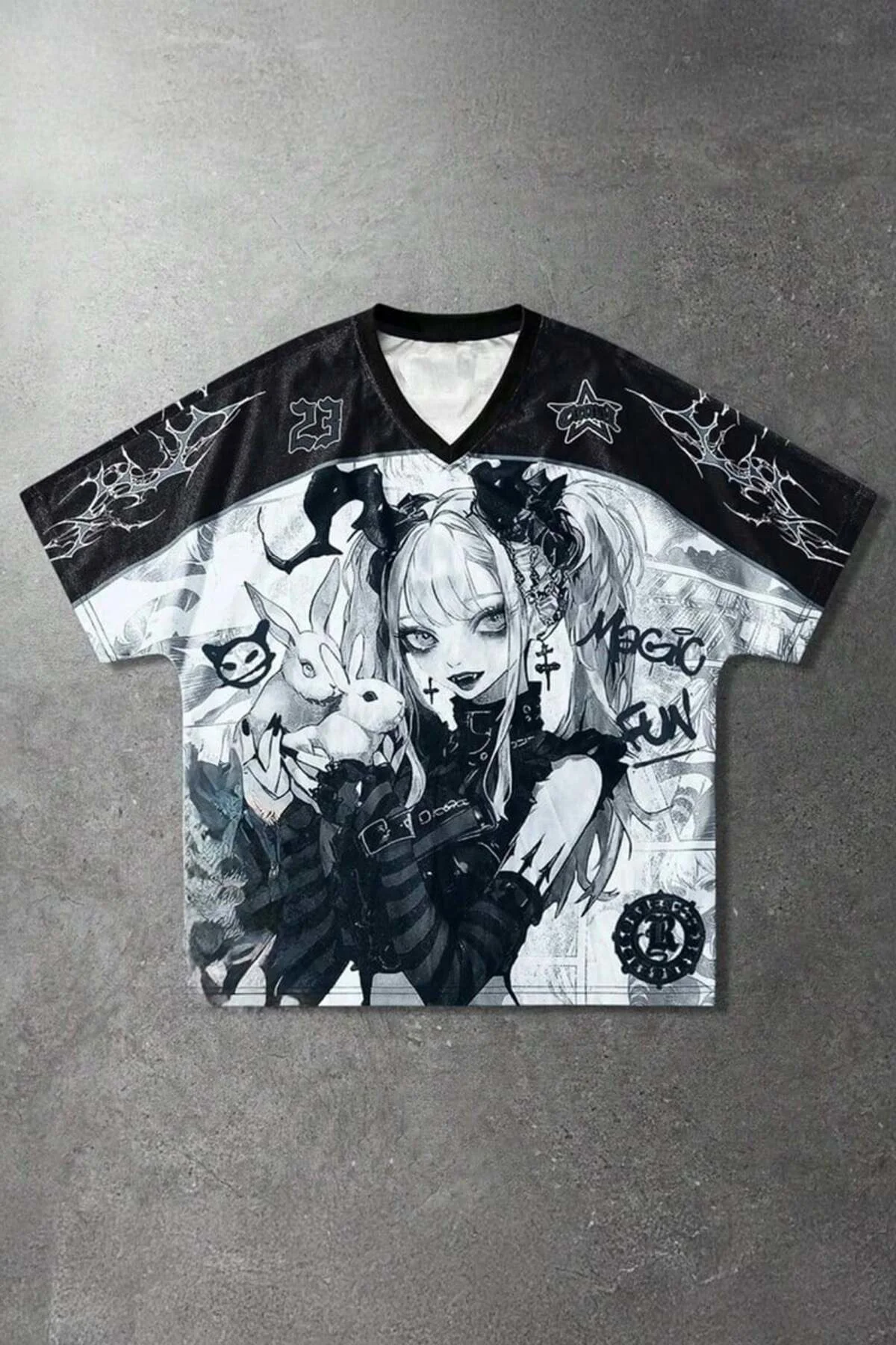 Beyaz Anime Goth Girl Magic Fun Jersey Unisex Forma Beyaz Anime Goth Girl Magic Fun Jersey Unisex Forma