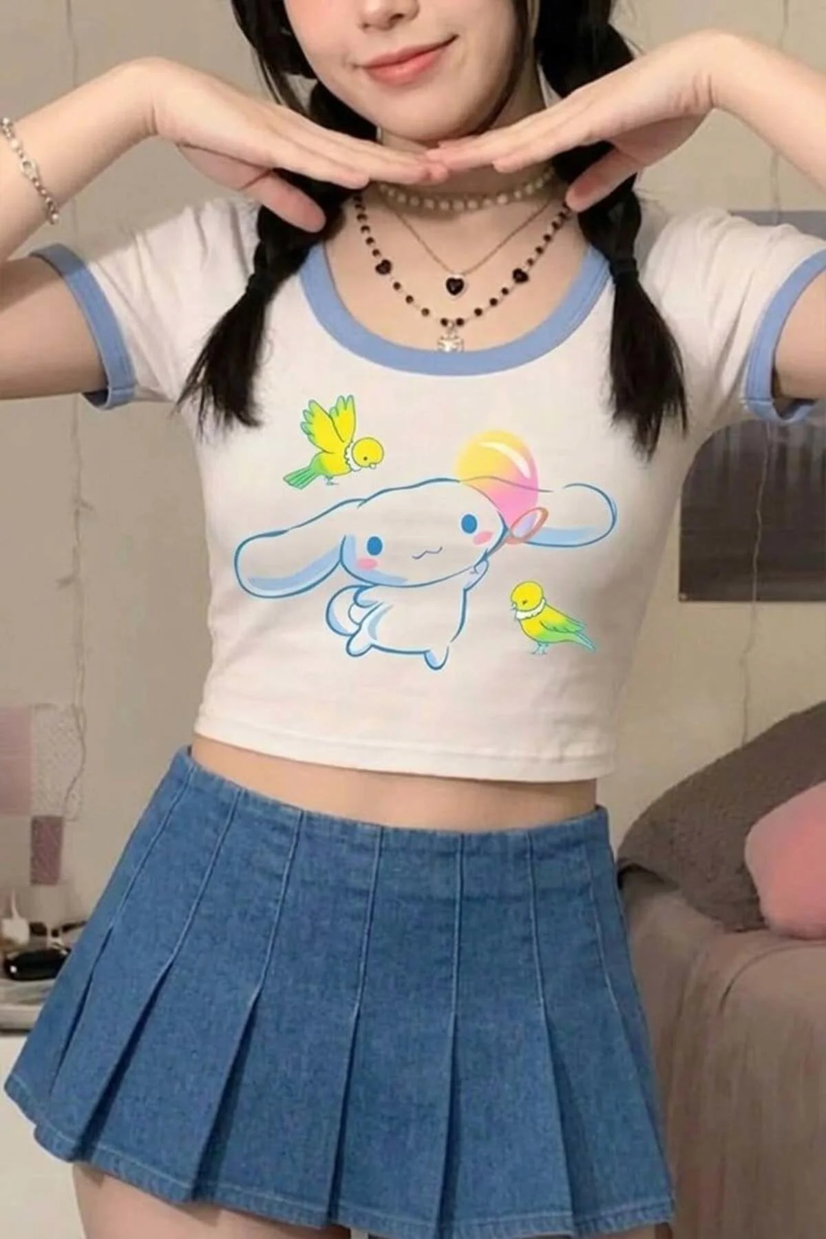 Beyaz Anime Sanrio : Cinnamoroll Bird Friends Y2K Kısa Kollu Crop Beyaz Anime Sanrio : Cinnamoroll Bird Friends Y2K Kısa Kollu Crop