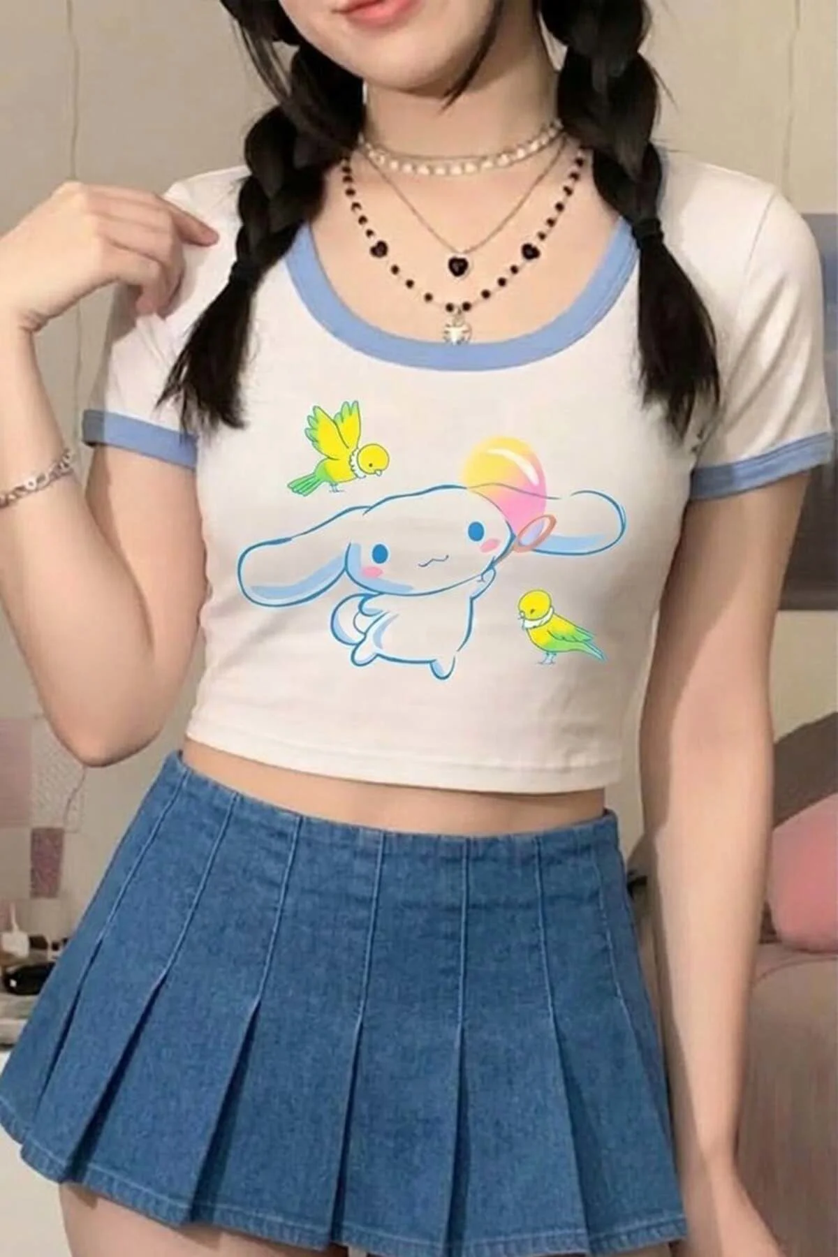 Beyaz Anime Sanrio : Cinnamoroll Bird Friends Y2K Kısa Kollu Crop Beyaz Anime Sanrio : Cinnamoroll Bird Friends Y2K Kısa Kollu Crop