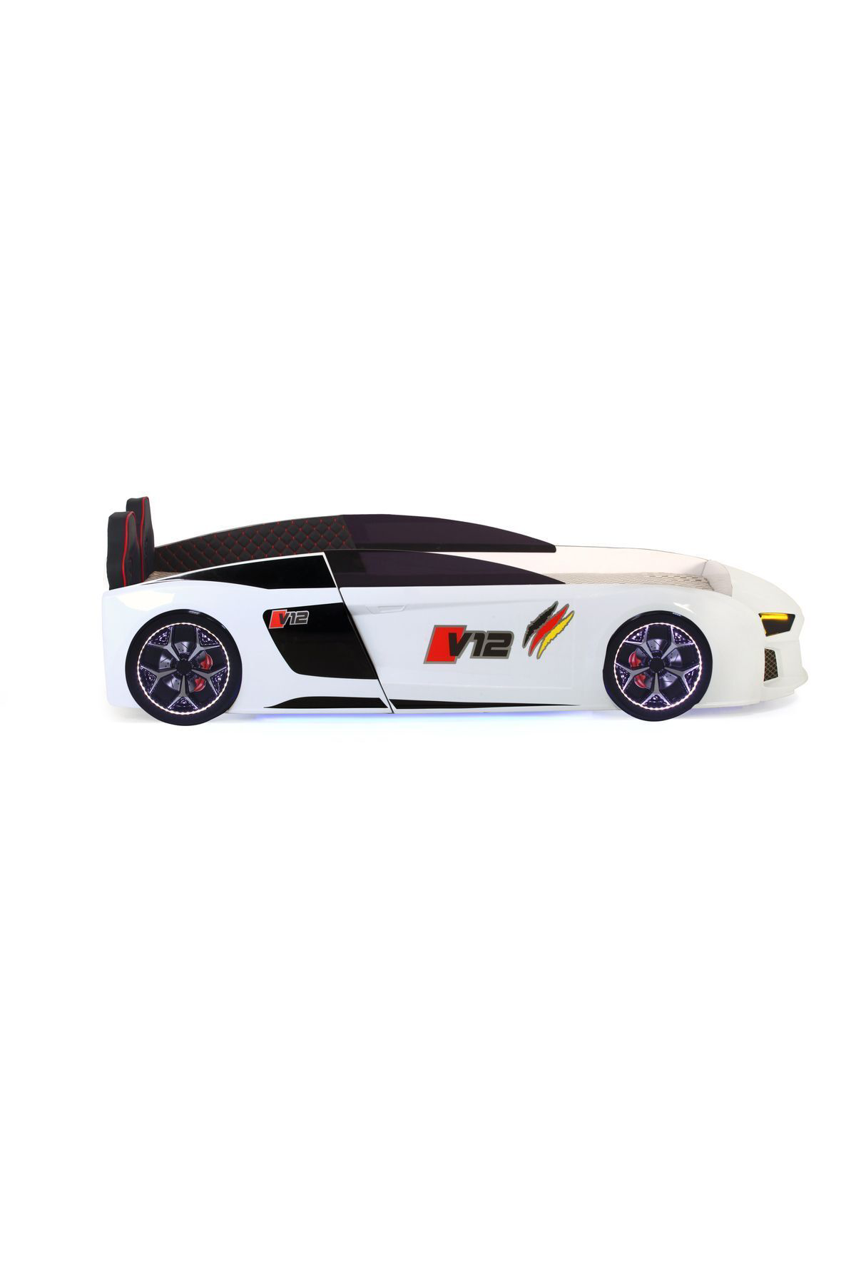 Ferramini Beyaz Arabali Yatak V12 Audi Full Ledli Kumandali Ve Müzikli