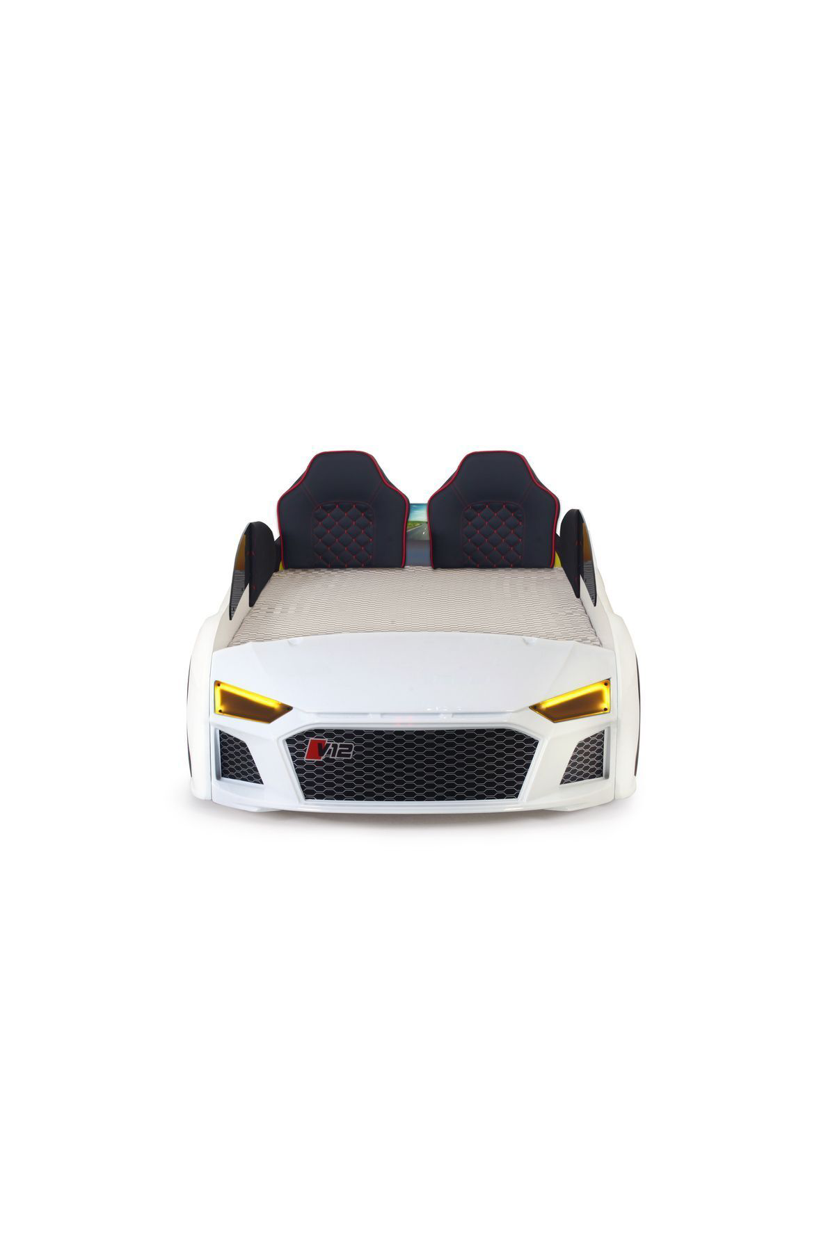 Ferramini Beyaz Arabali Yatak V12 Audi Full Ledli Kumandali Ve Müzikli