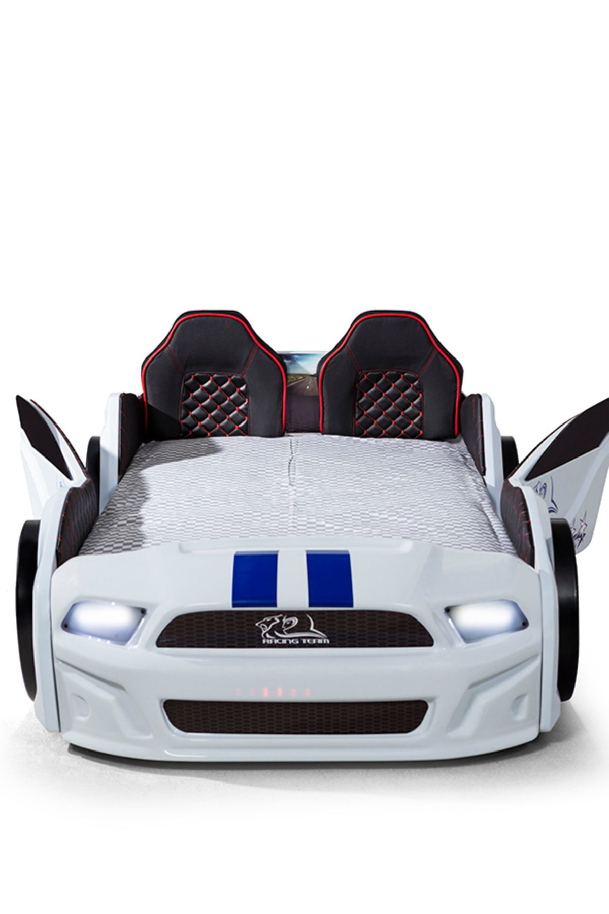 Ferramini Beyaz Arabalı Yatak Kapıları Açılan Mustang Full Ledli Kumandalı 