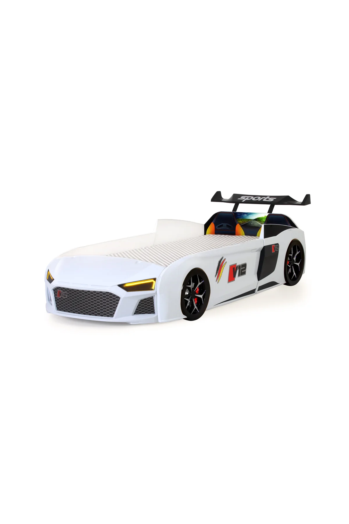 Beyaz Arabalı Yatak V12 Audi Işıklı Full Plastik