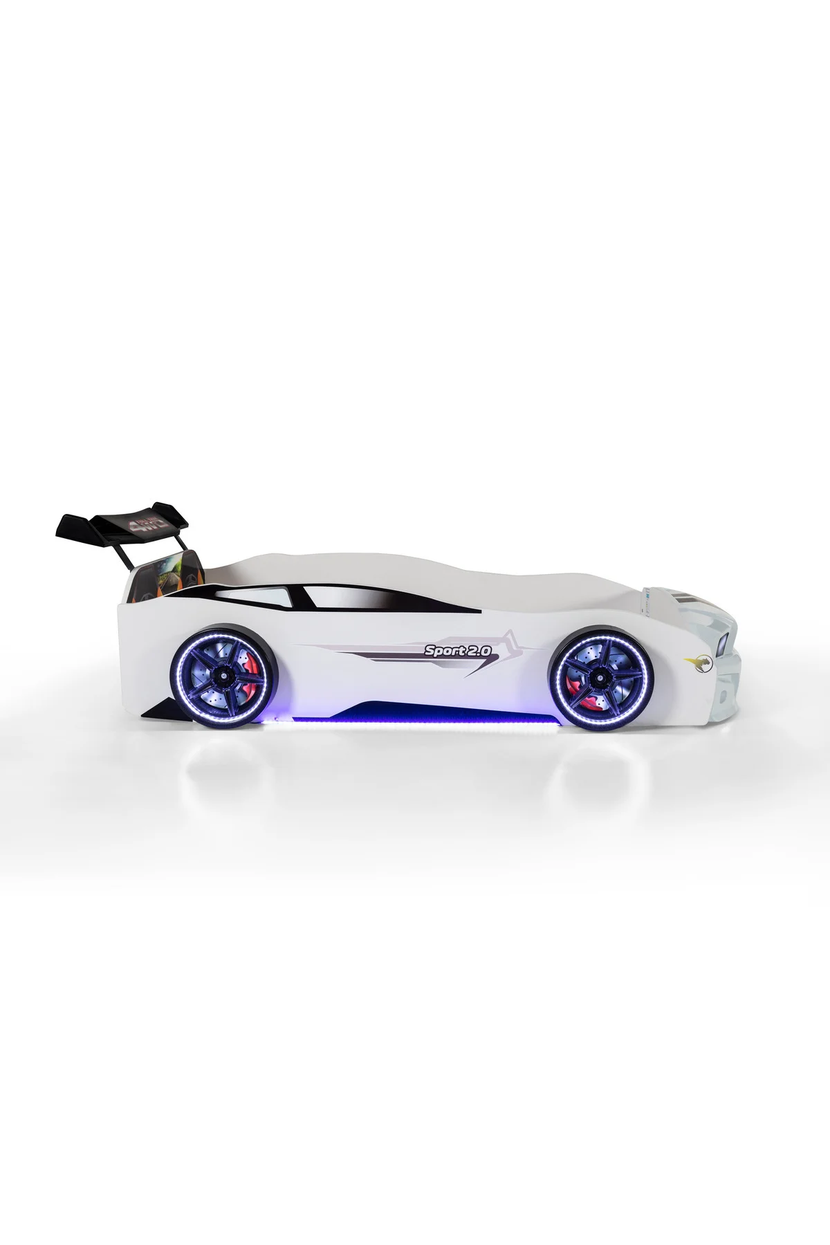 Beyaz Arabalı Yatak Sport Mst Full Ledli Kumandalı ve Müzikli