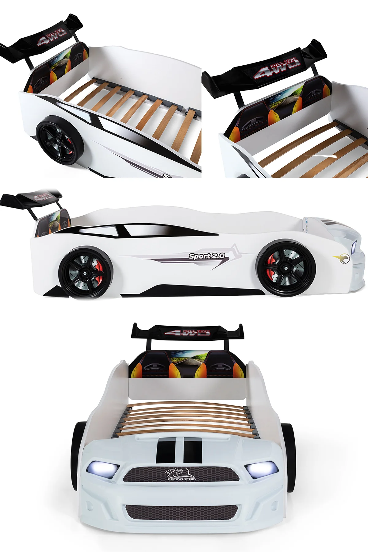 Beyaz Arabalı Yatak Sport Mst Işıklı