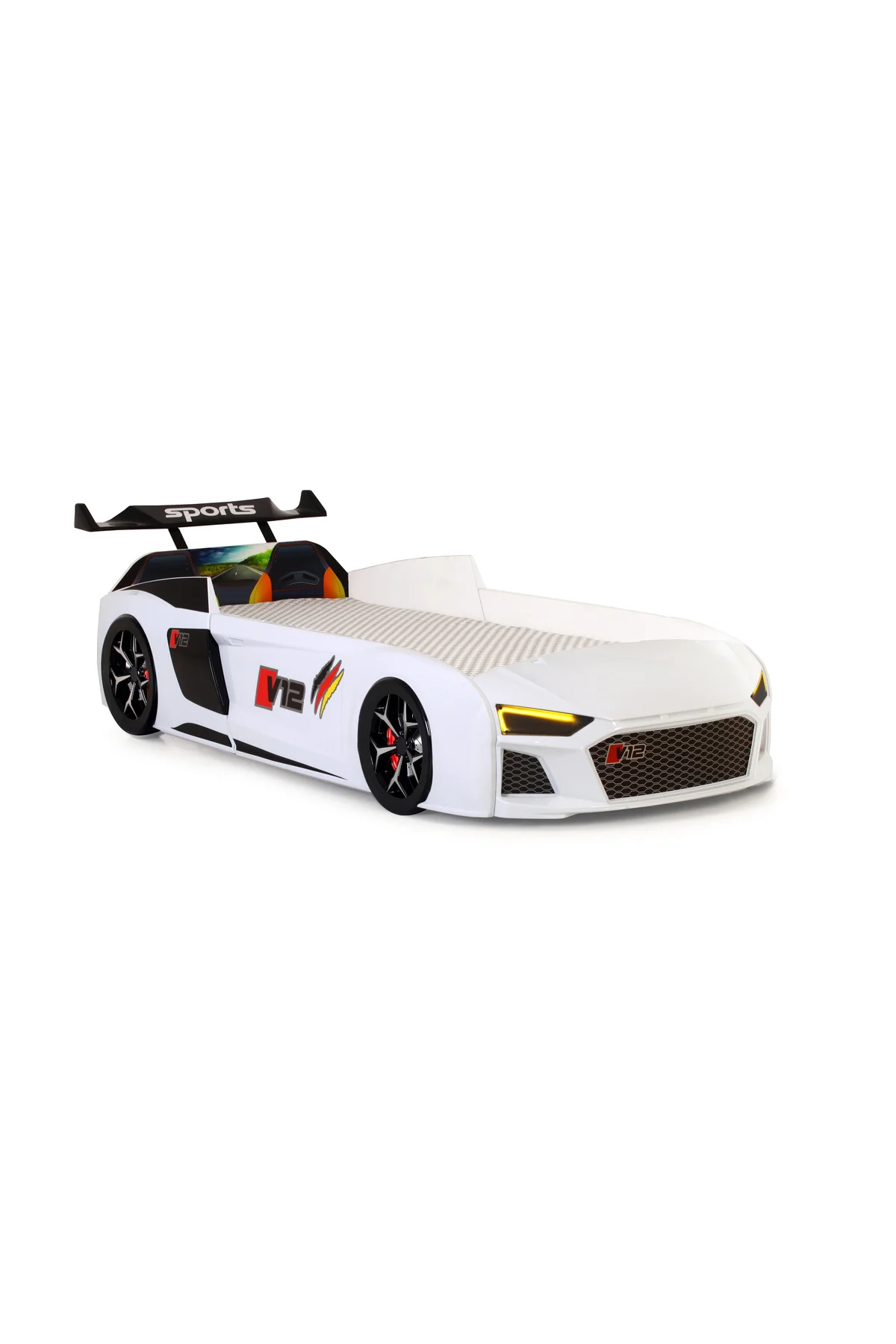 Beyaz Arabalı Yatak V12 Audi Işıklı Full Plastik