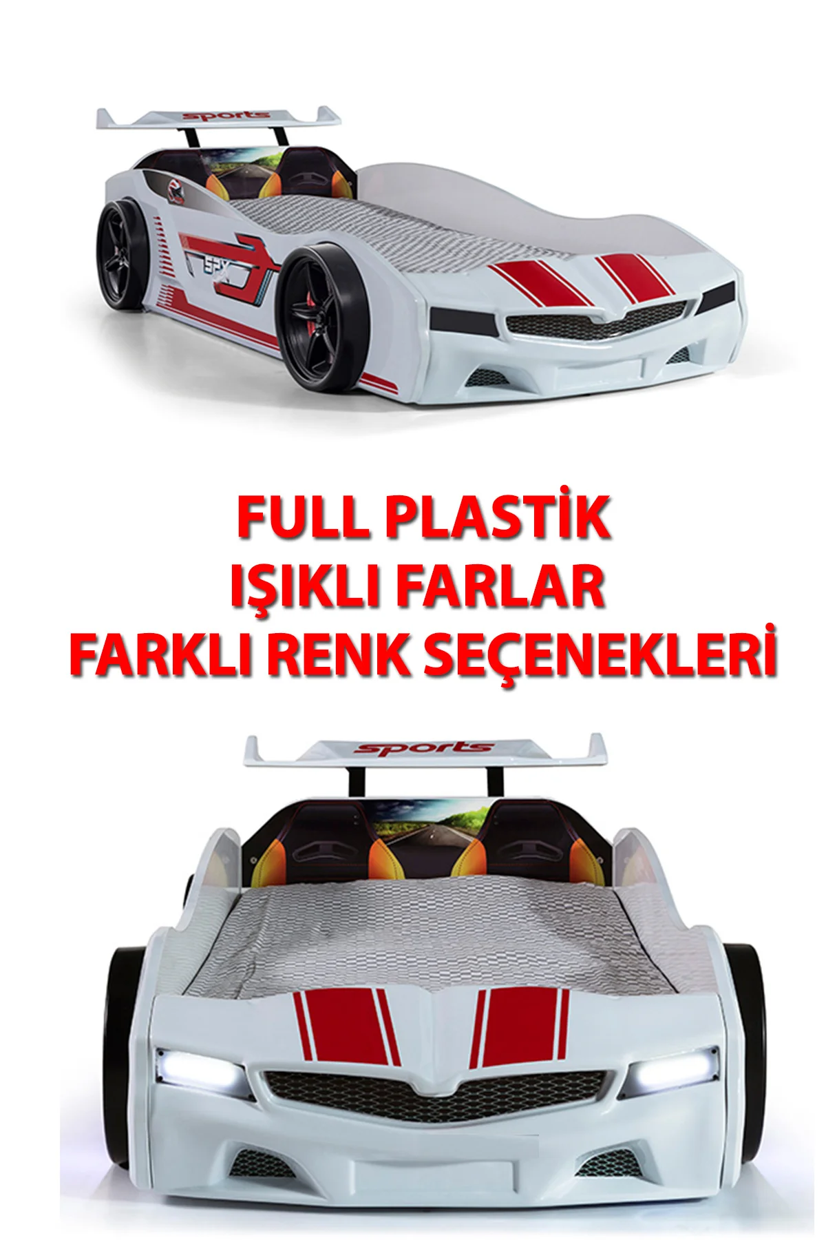 Beyaz Arabalı Yatak SPX Işıklı Full Plastik