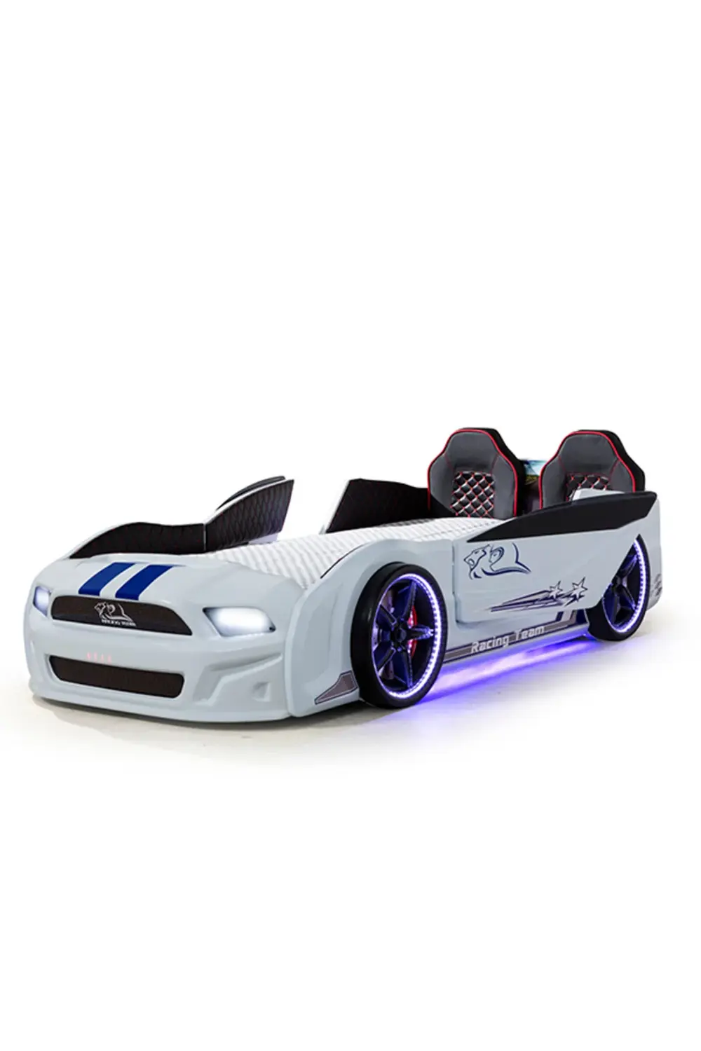 Beyaz Arabalı Yatak Kapıları Açılan Mustang Full Ledli Kumandalı