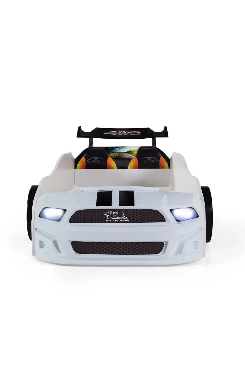 Beyaz Arabalı Yatak Sport Mst Full Ledli Kumandalı ve Müzikli