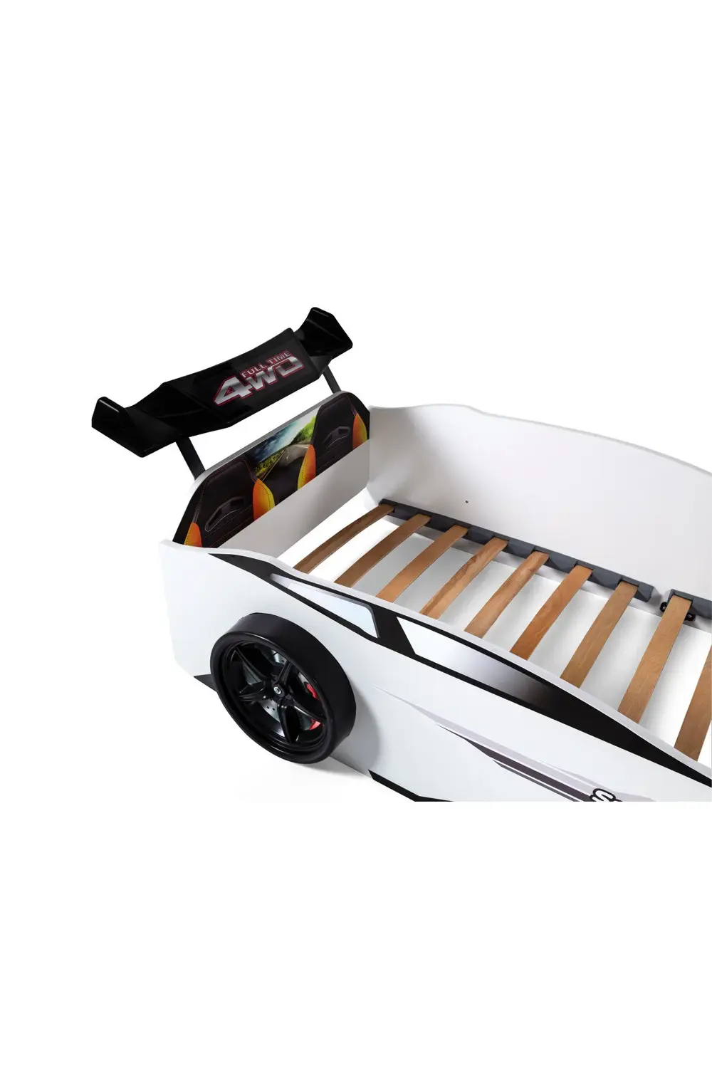 Beyaz Arabalı Yatak Sport Mst Full Ledli Kumandalı ve Müzikli