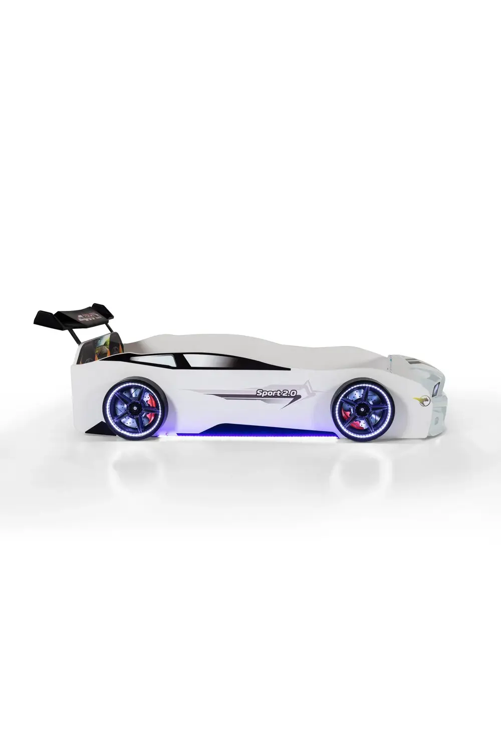 Beyaz Arabalı Yatak Sport Mst Full Ledli Kumandalı Baza Ortopedik
