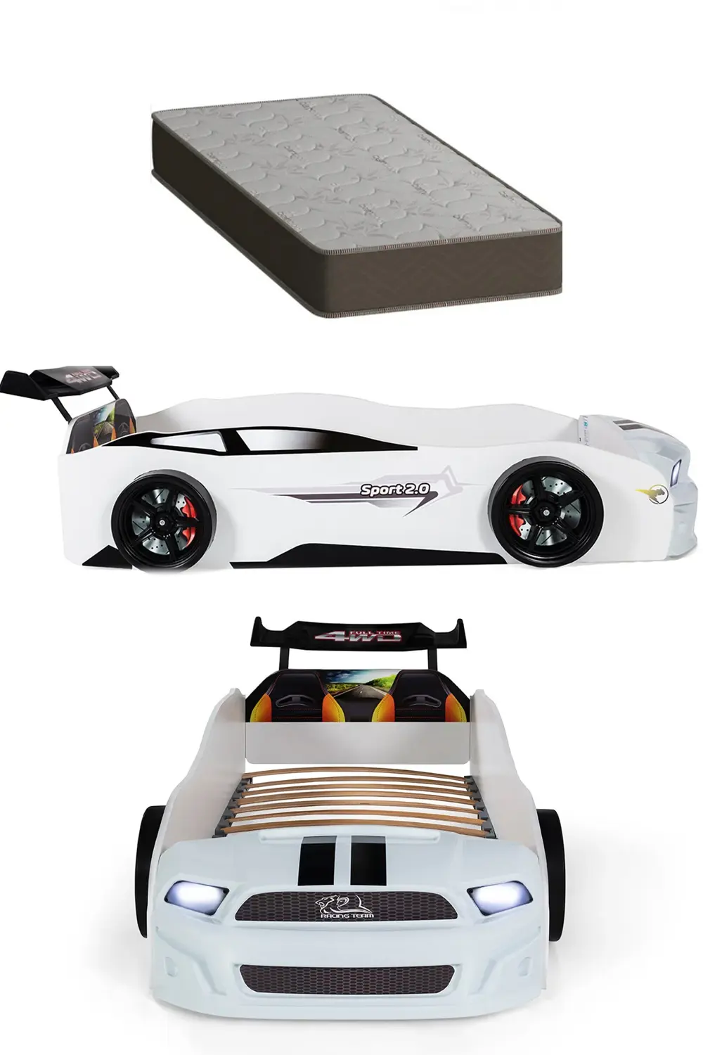 Beyaz Arabalı Yatak Sport Mst Işıklı +Otopedik Yatak