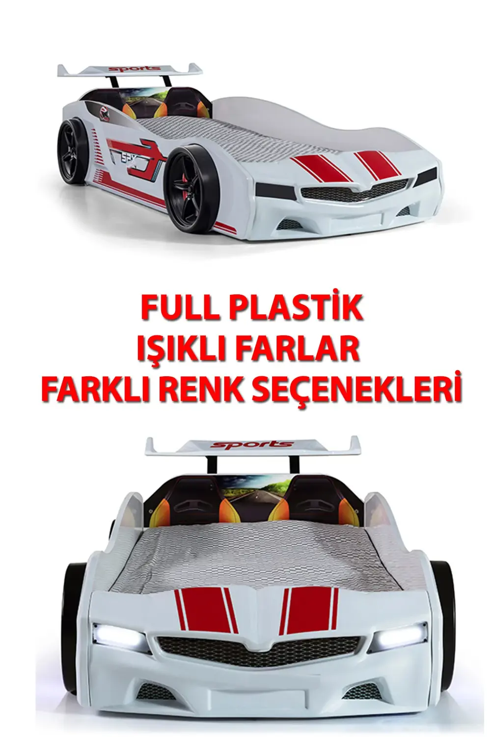 Beyaz Arabalı Yatak SPX Işıklı Full Plastik