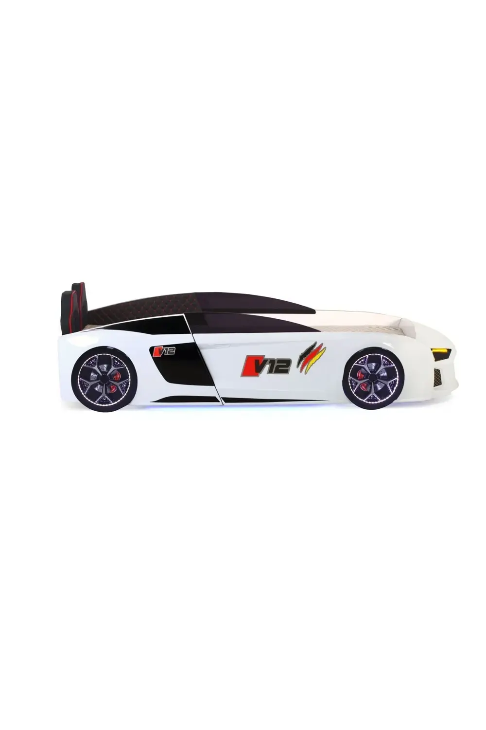 Beyaz Arabalı Yatak V12 Audi Full Ledli Kumandalı ve Müzikli