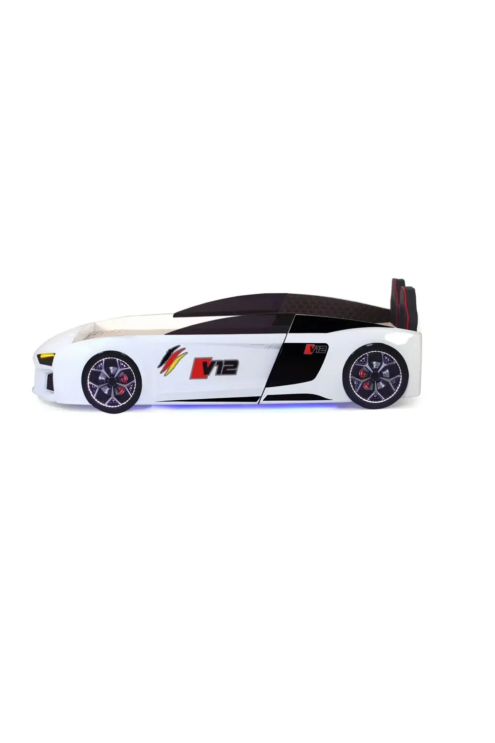 Beyaz Arabalı Yatak V12 Audi Full Ledli Kumandalı ve Müzikli