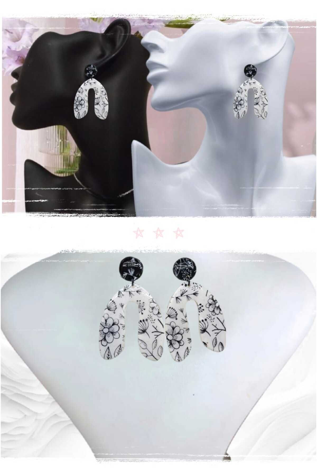 Beyaz Aşkı Polimerkil El Yapımı Tasarım Küpe