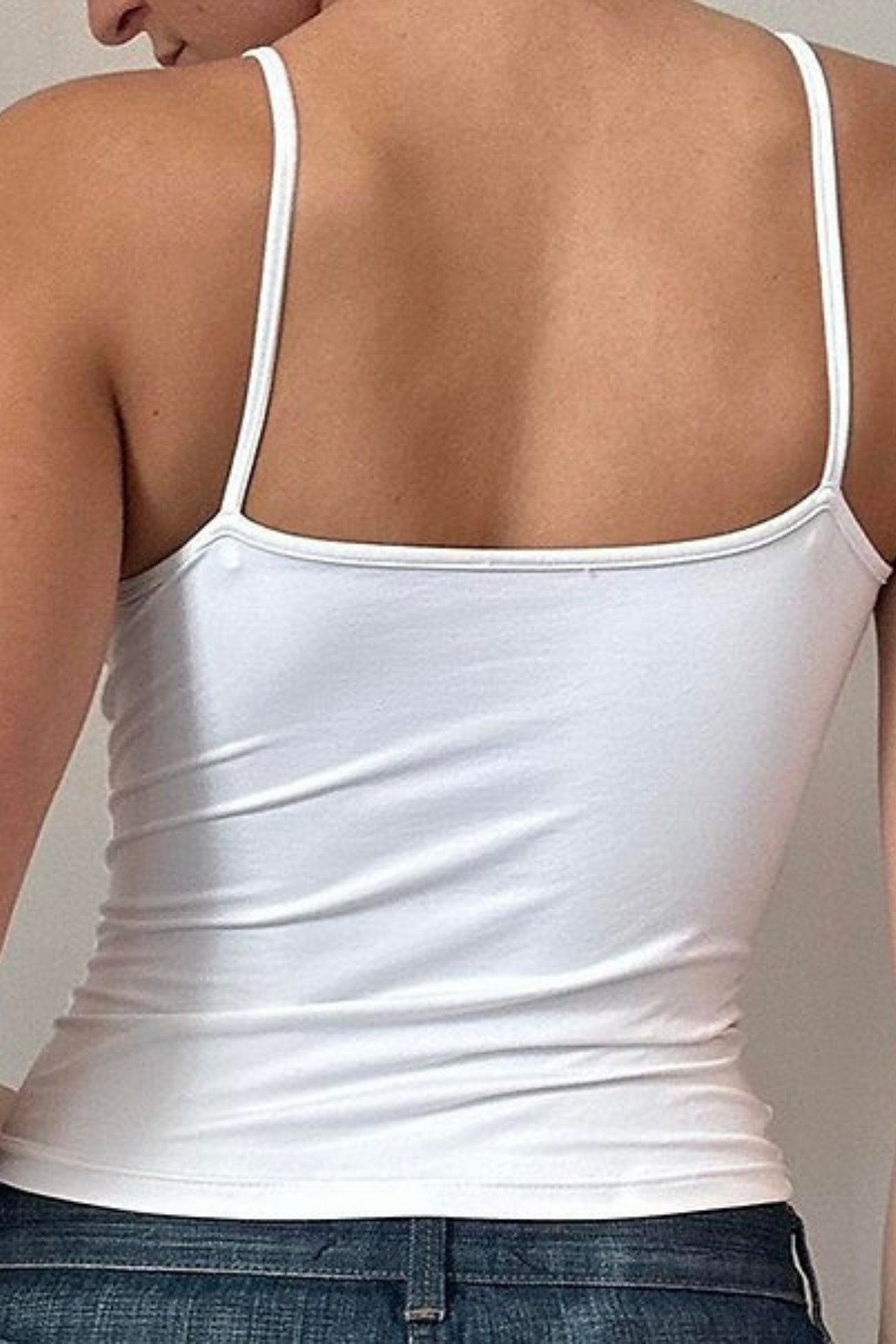 Beyaz Basic İnce Y2K Askılı Crop