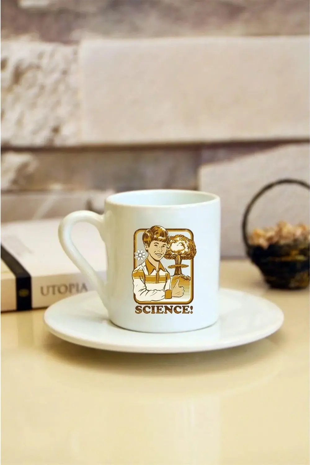 Beyaz Baskılı Türk Kahvesi Fincanı