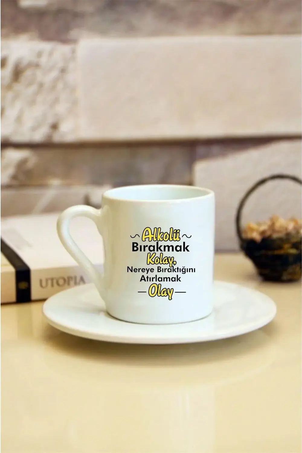 Beyaz Baskılı Türk Kahvesi Fincanı