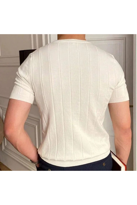 Beyaz Bisiklet Yaka Triko Erkek T-shirt - BEYAZ